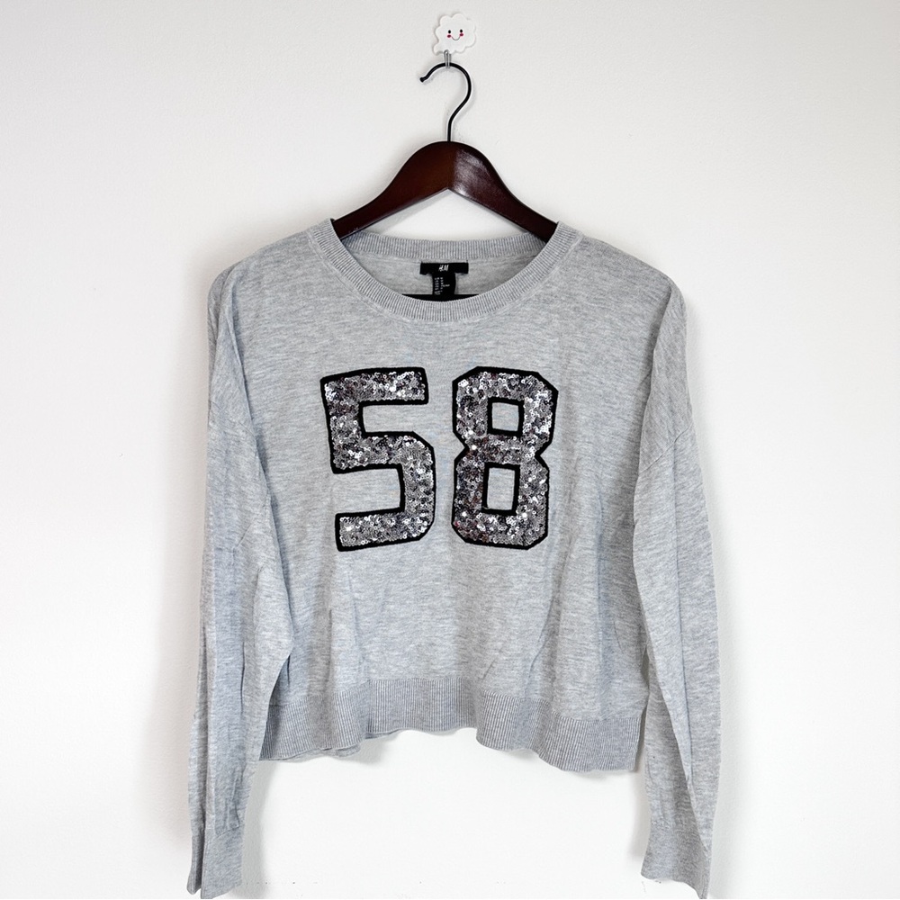 H&M | Gray Sequin Number Sweater